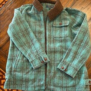 Tabitha Polizzi Teal westernJacket with Brown Collar